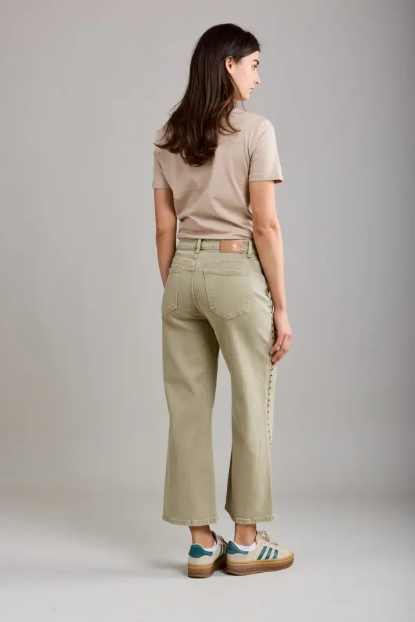 Toxik Embroidered Jeans in Khaki - Image 4