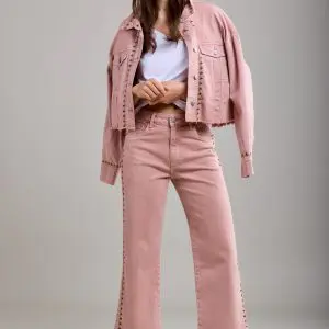 Toxik Embroidered Denim Jacket in Pink