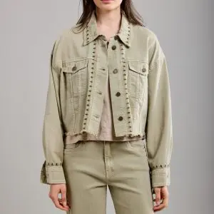 Toxik Embroidered Denim Jacket in Khaki