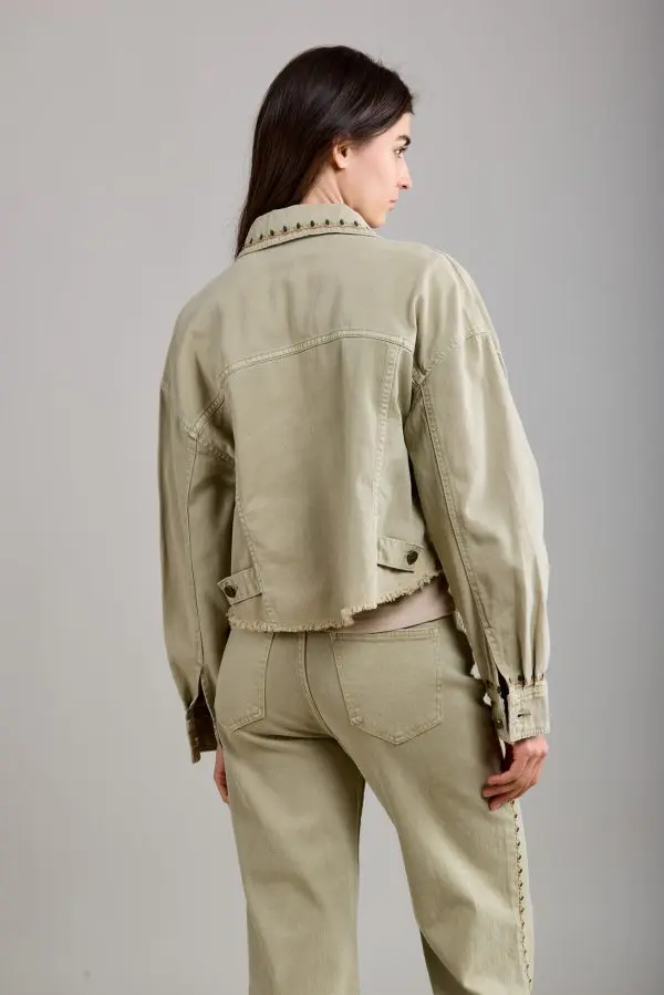 Toxik Embroidered Denim Jacket in Khaki