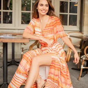 Orange Pattern Wrap Dress