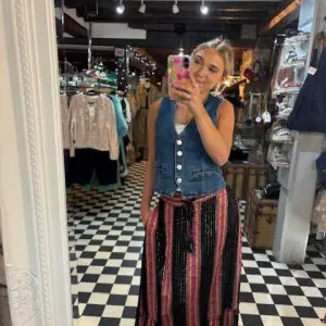 Black Maxi Skirt with Stripes and Sequins