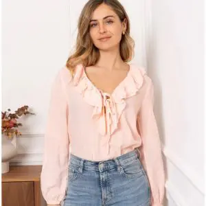 Frill Tie Front Blouse in Blush