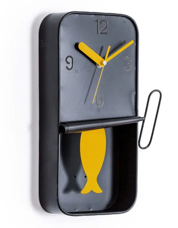 BLACK & ORANGE METAL SARDINE TIN PENDULUM WALL CLOCK - Image 4