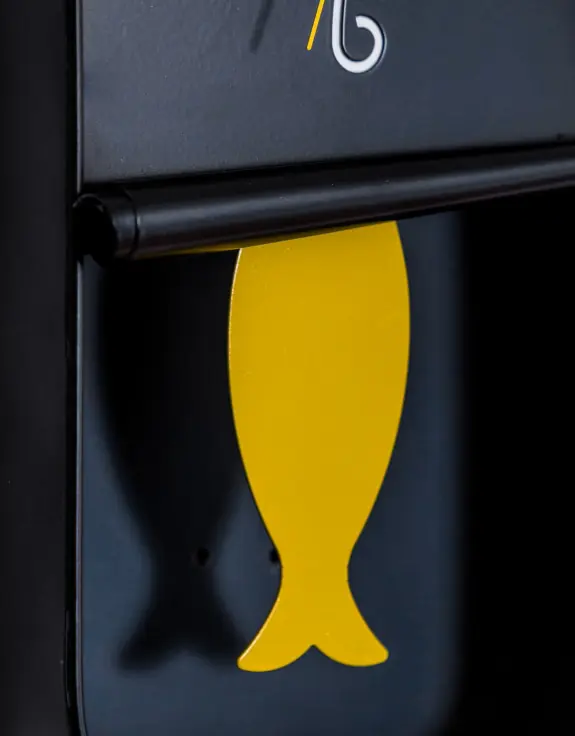 BLACK & ORANGE METAL SARDINE TIN PENDULUM WALL CLOCK - Image 3