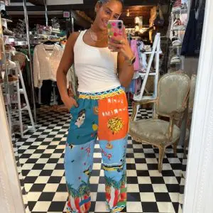 Colour Block Summer Print Trousers