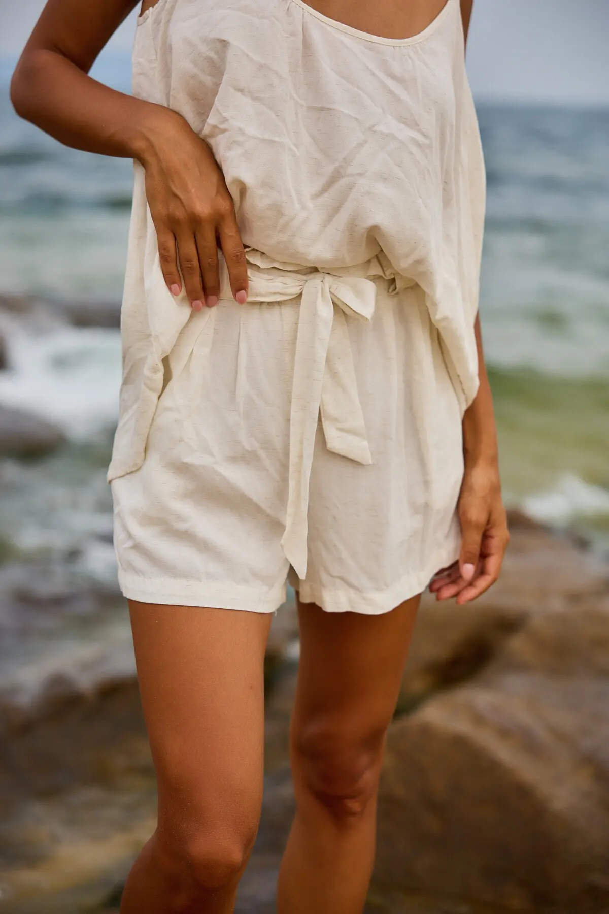 Cream Linen Shorts