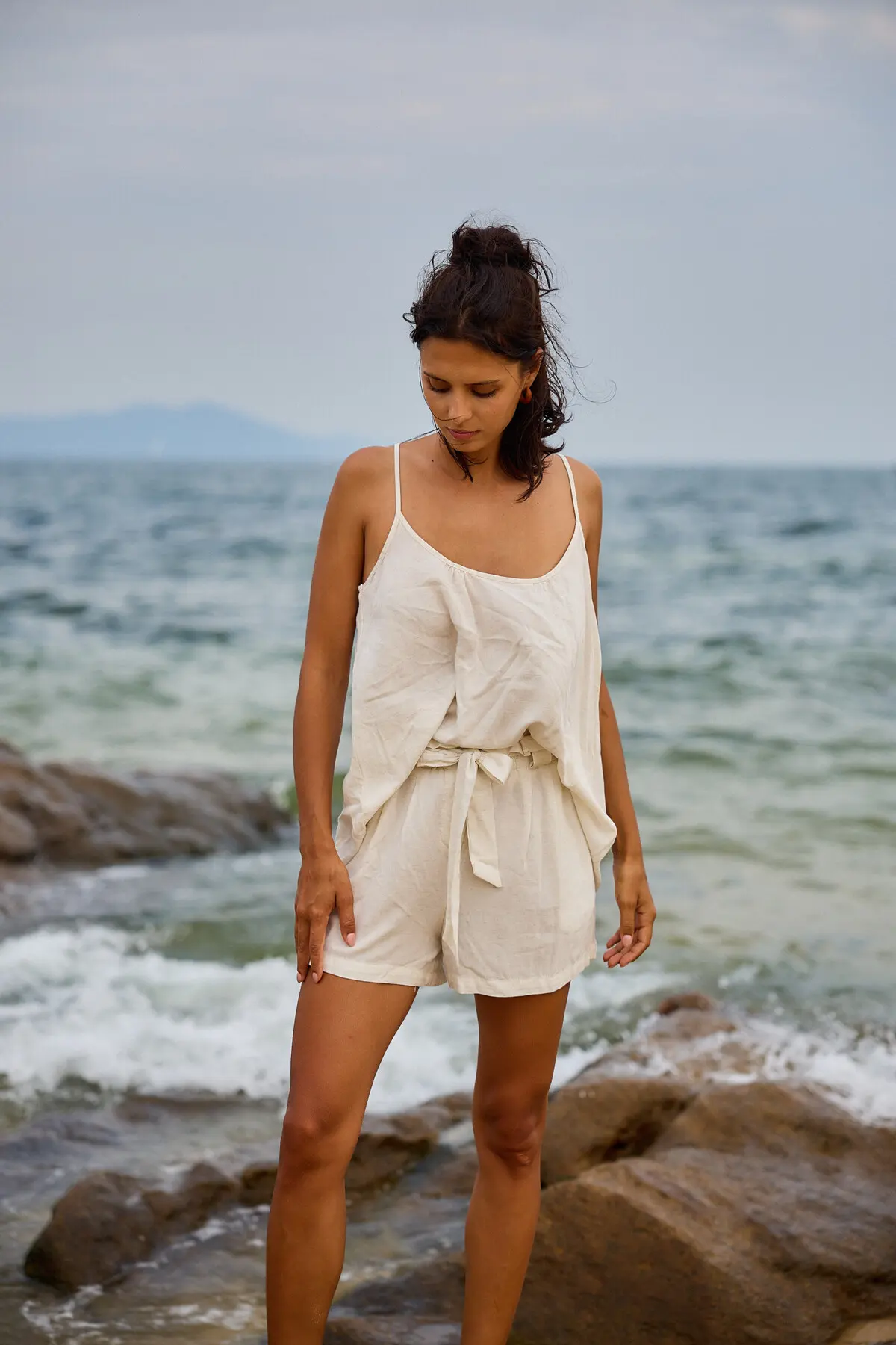 Cream Linen Shorts