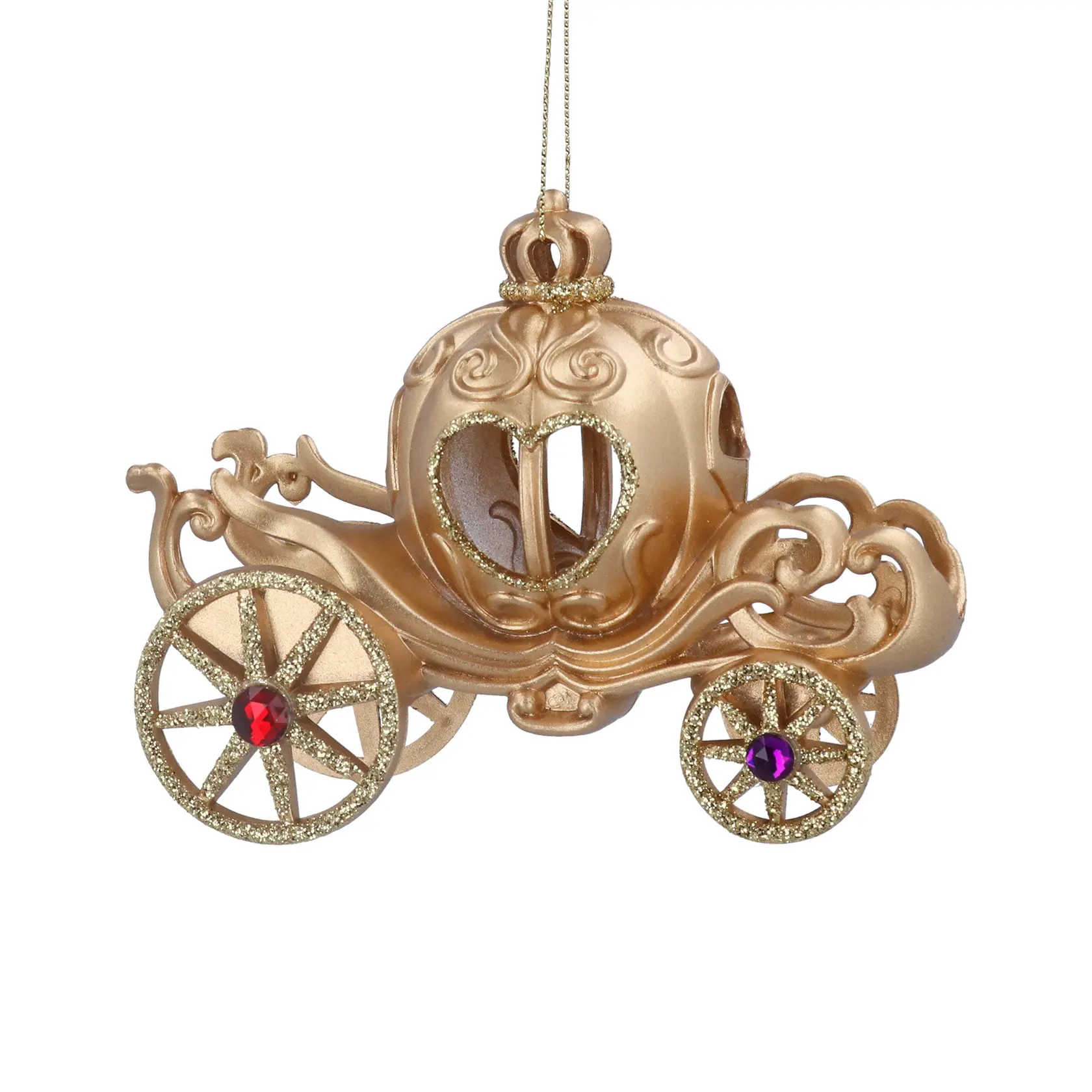 Acrylic Hanging Dec 9cm - Gold Cinderella Coach w Jewels