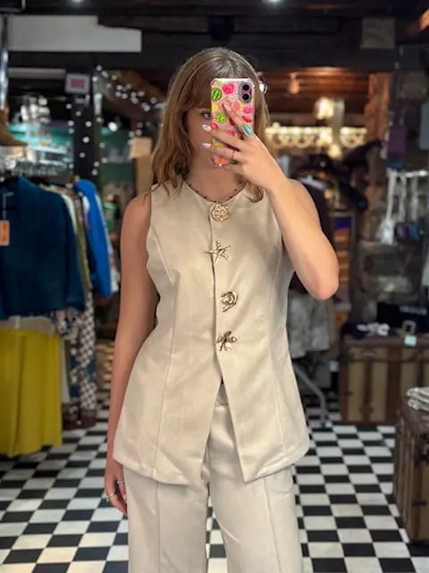 Suede Style Gold Button Top in 2 Colours