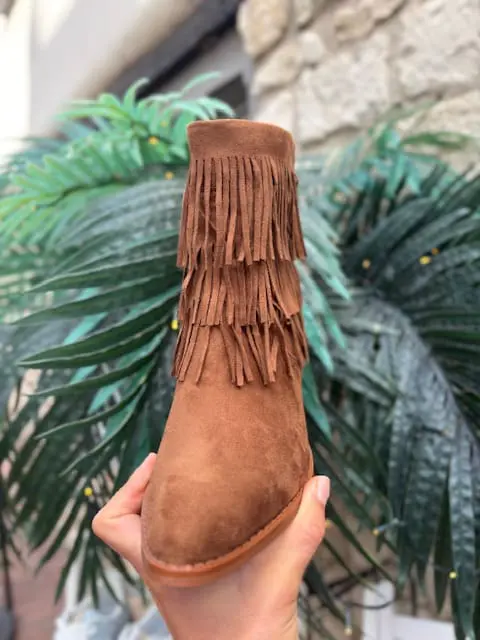 Short Fringe Tassel Cowboy Boot in Camel