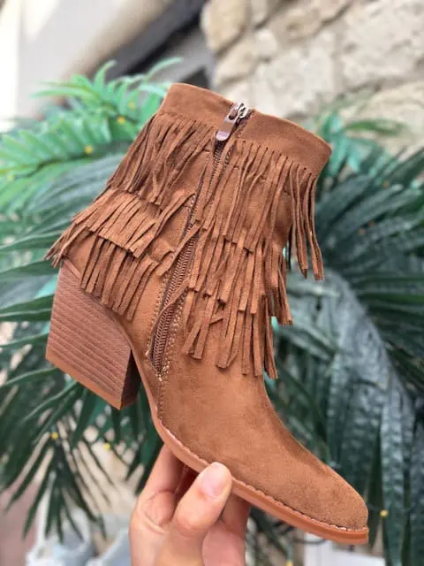 Short Fringe Tassel Cowboy Boot in Camel