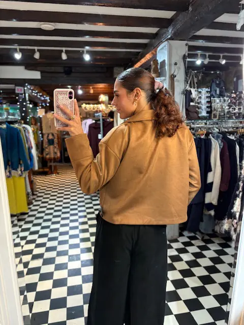 Faux Suede Tan Cropped Jacket