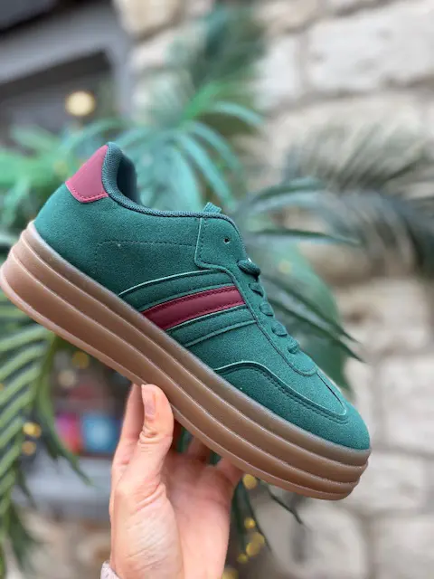 Platform Trainer in Green and Burgundy