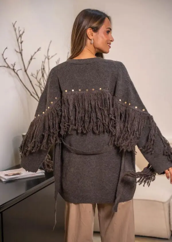 Fringed Knit Stud Detailed Cardigan - Image 2