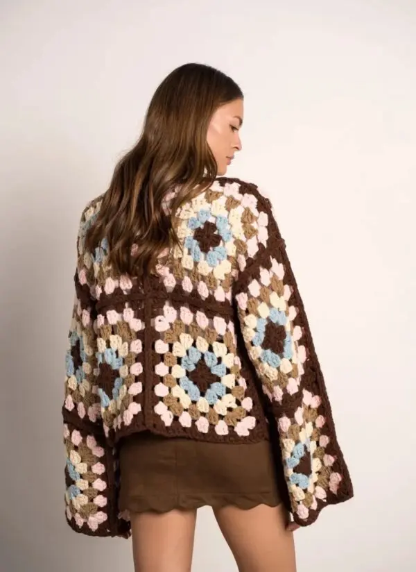Musy Muse Chunky Crotchet Style Patterned Cardigan - Image 2