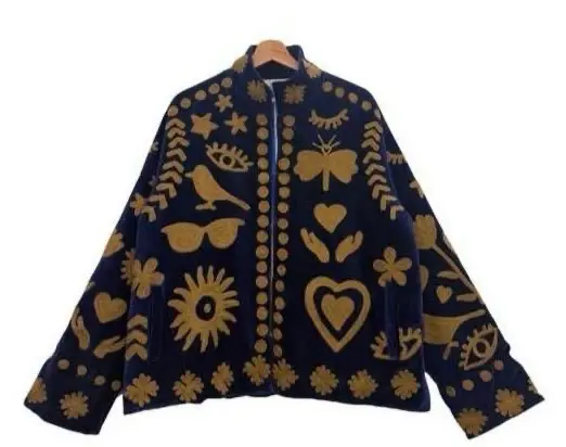 Embroidered ‘Love’ Navy and Gold Velvet Jacket