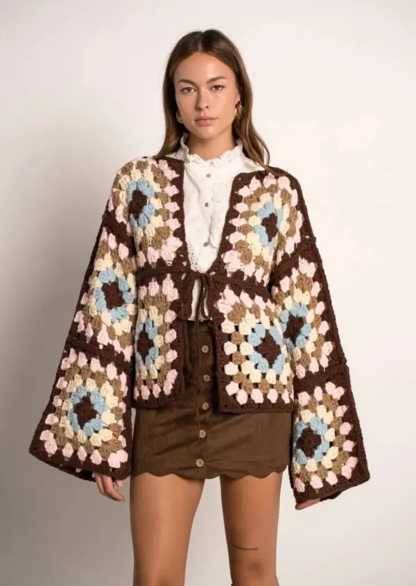 Musy Muse Chunky Crotchet Style Patterned Cardigan
