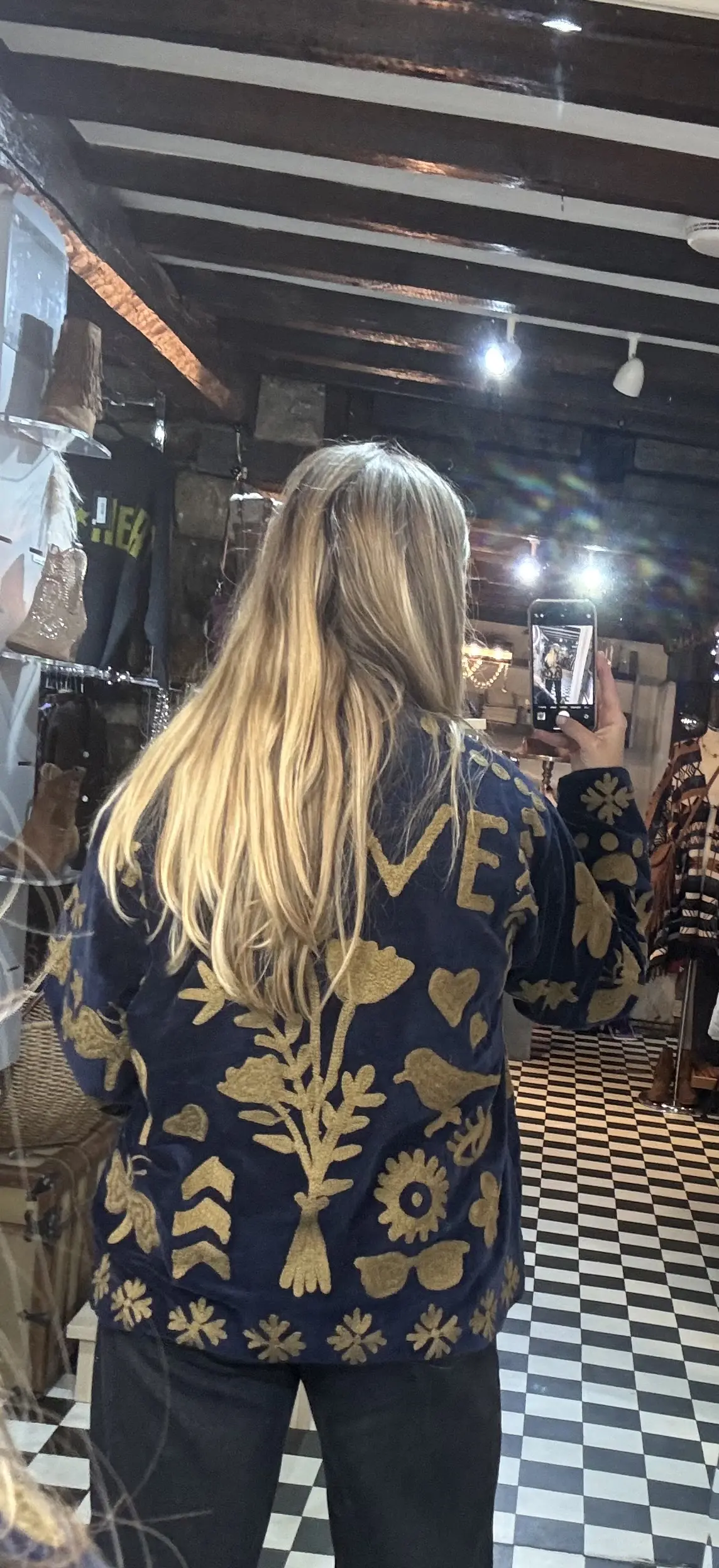 Embroidered ‘Love’ Navy and Gold Velvet Jacket - Image 3