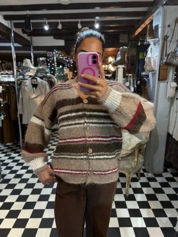 Cosy Knit Cardigan with Stripes