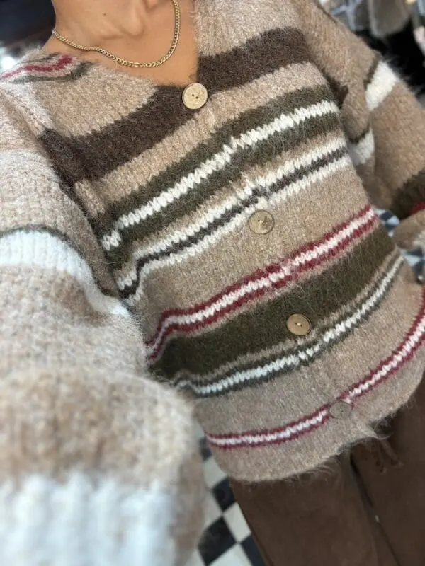 Cosy Knit Cardigan with Stripes
