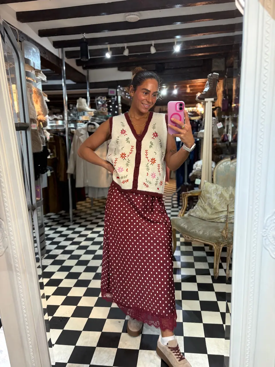 Polka Dot Skirt with Lace Trim in 2 Colours