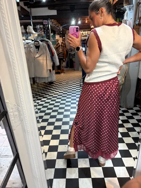 Polka Dot Skirt with Lace Trim in 2 Colours