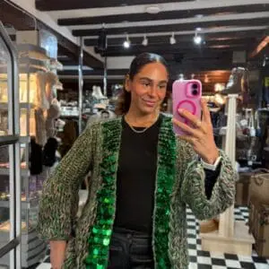 Chunky Knit Sequin Cardigan in Green