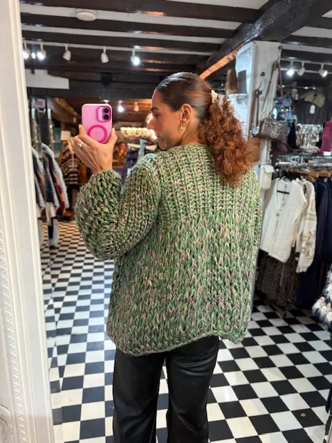 Chunky Knit Sequin Cardigan in Green