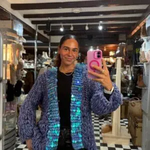 Chunky Knit Cardigan with Sequins in Blue