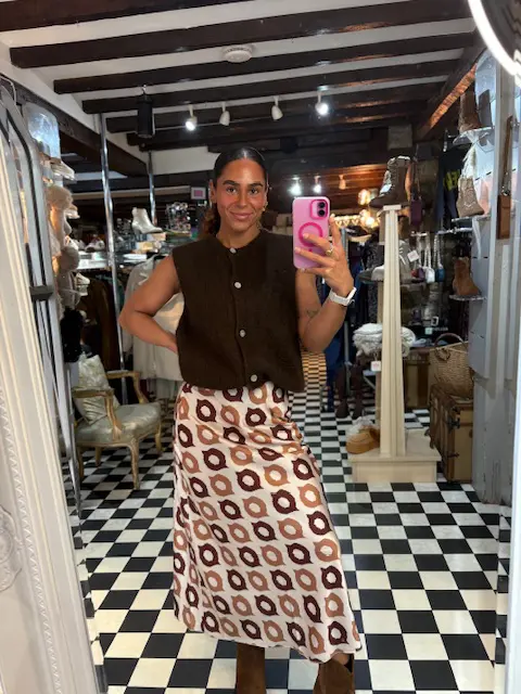 Silky Brown 70s Style Skirt