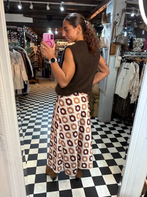 Silky Brown 70s Style Skirt