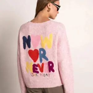 'Now or Never, Love today' Motif Knit Jumper