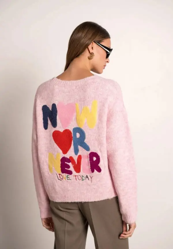 'Now or Never, Love today' Motif Knit Jumper
