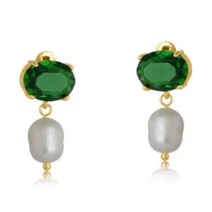 Valentina Demi Fine Glass Oval Stone And Pearl Earrings
