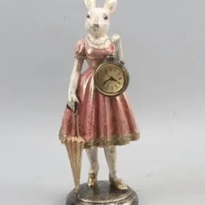 Lady White Rabbit Standing Clock Figure