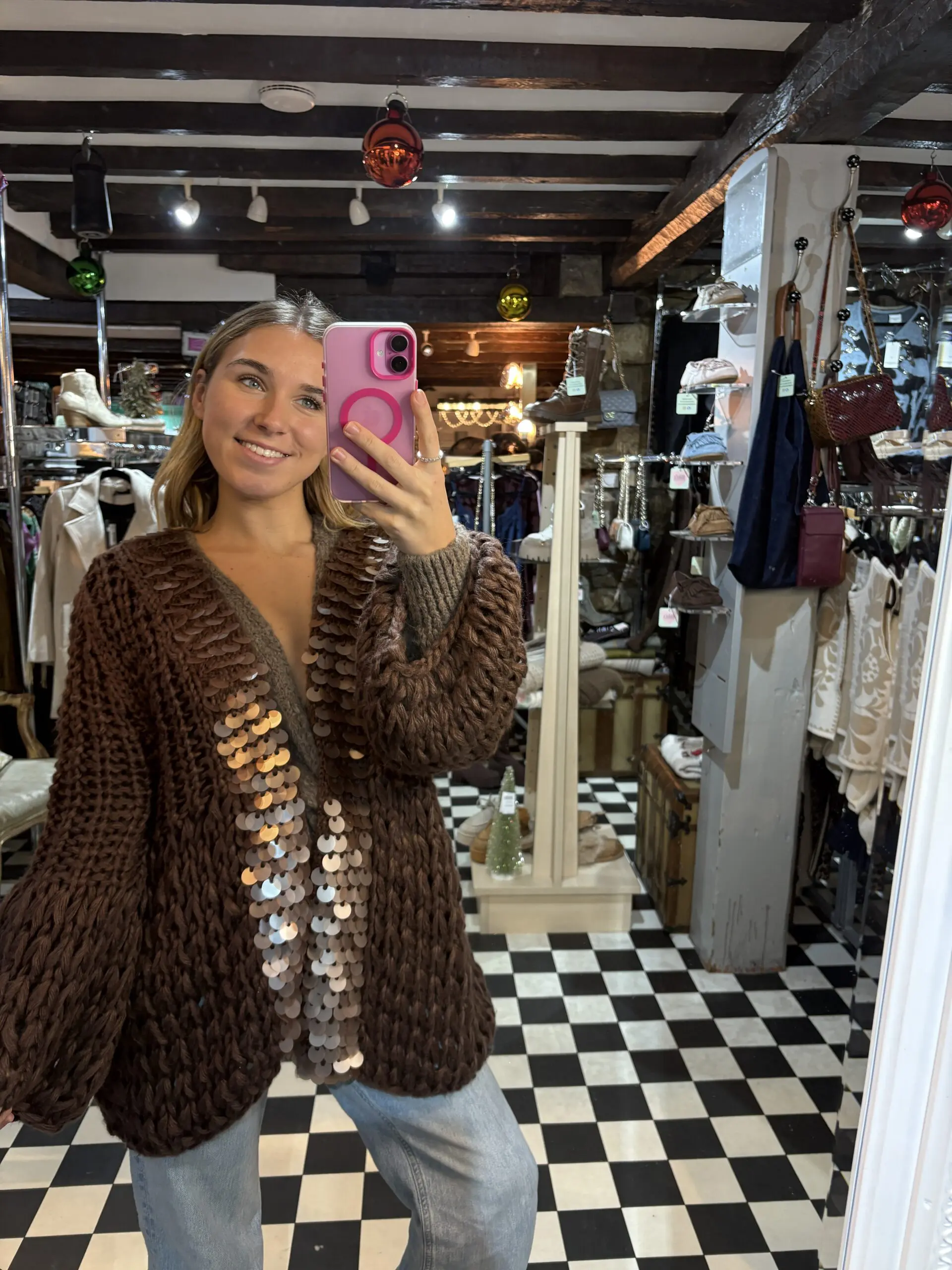 Brown Big Sequin Cardigan