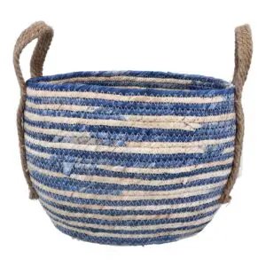 Blue Stripe Basket With Handles