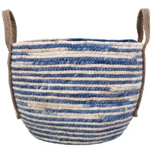 Blue Stripe Basket With Handles
