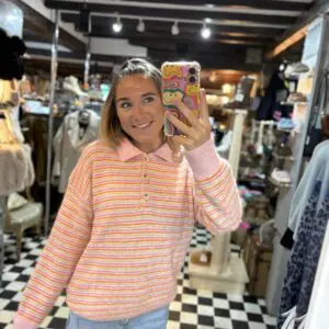 Striped Knit Polo Top