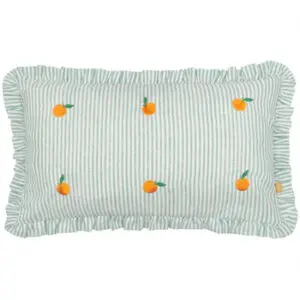 'Les Fruits' Blue and White Stripe Cushion - Oranges