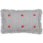 'Les Fruits' Navy Blue and White Stripe Cushion - Strawberries