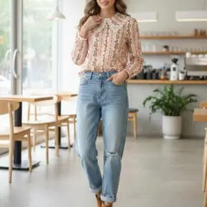 RED AND PINK FLORAL BABY DOLL COLLAR BLOUSE