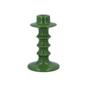 Ceramic Candle Holder 14cm - Green Hooped