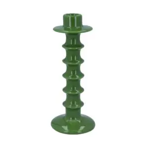 Ceramic Candle Holder 22cm - Green Hooped