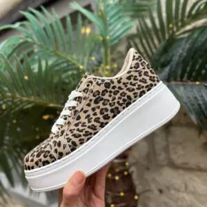 Leopard Print Canvas Platform Trainers