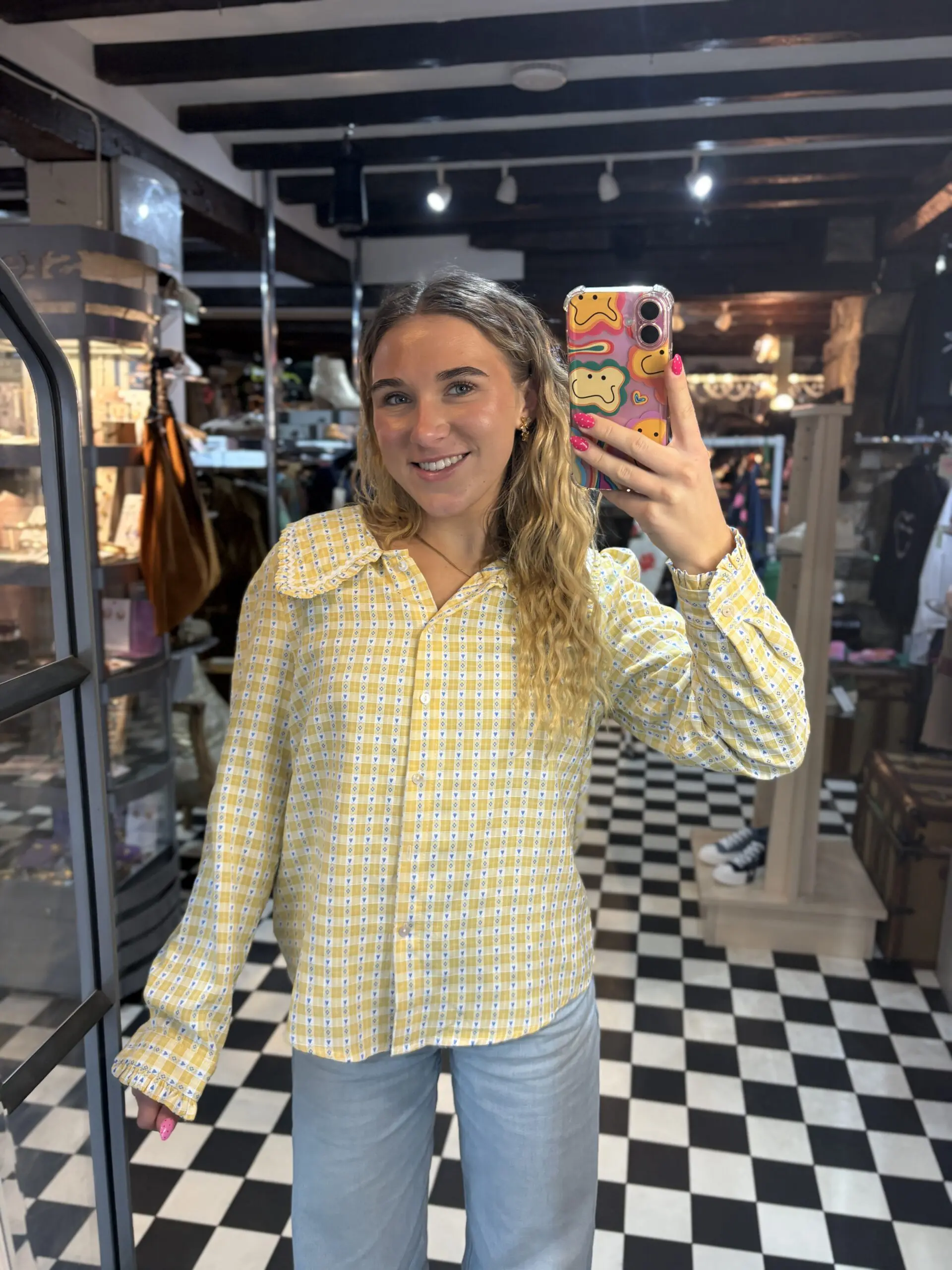 Gingham Blouse with Hearts in 2 Colours