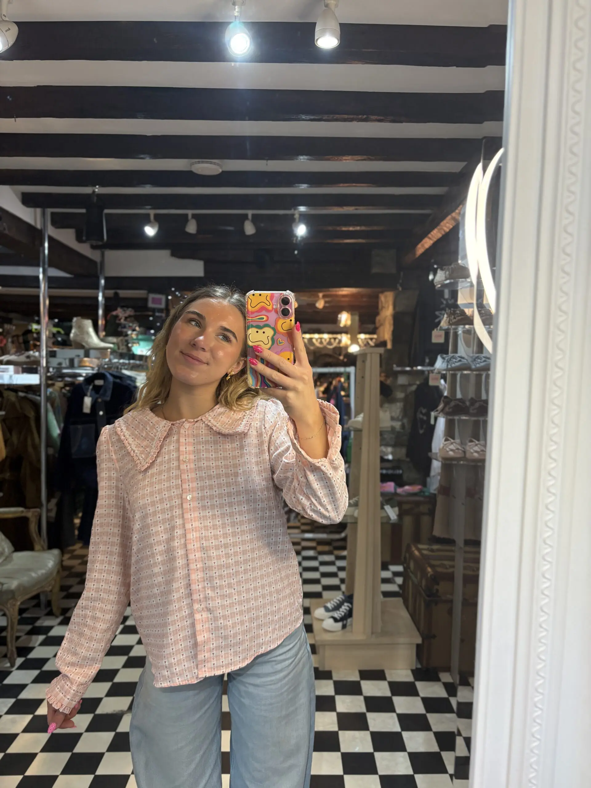 Gingham Blouse with Hearts in 2 Colours