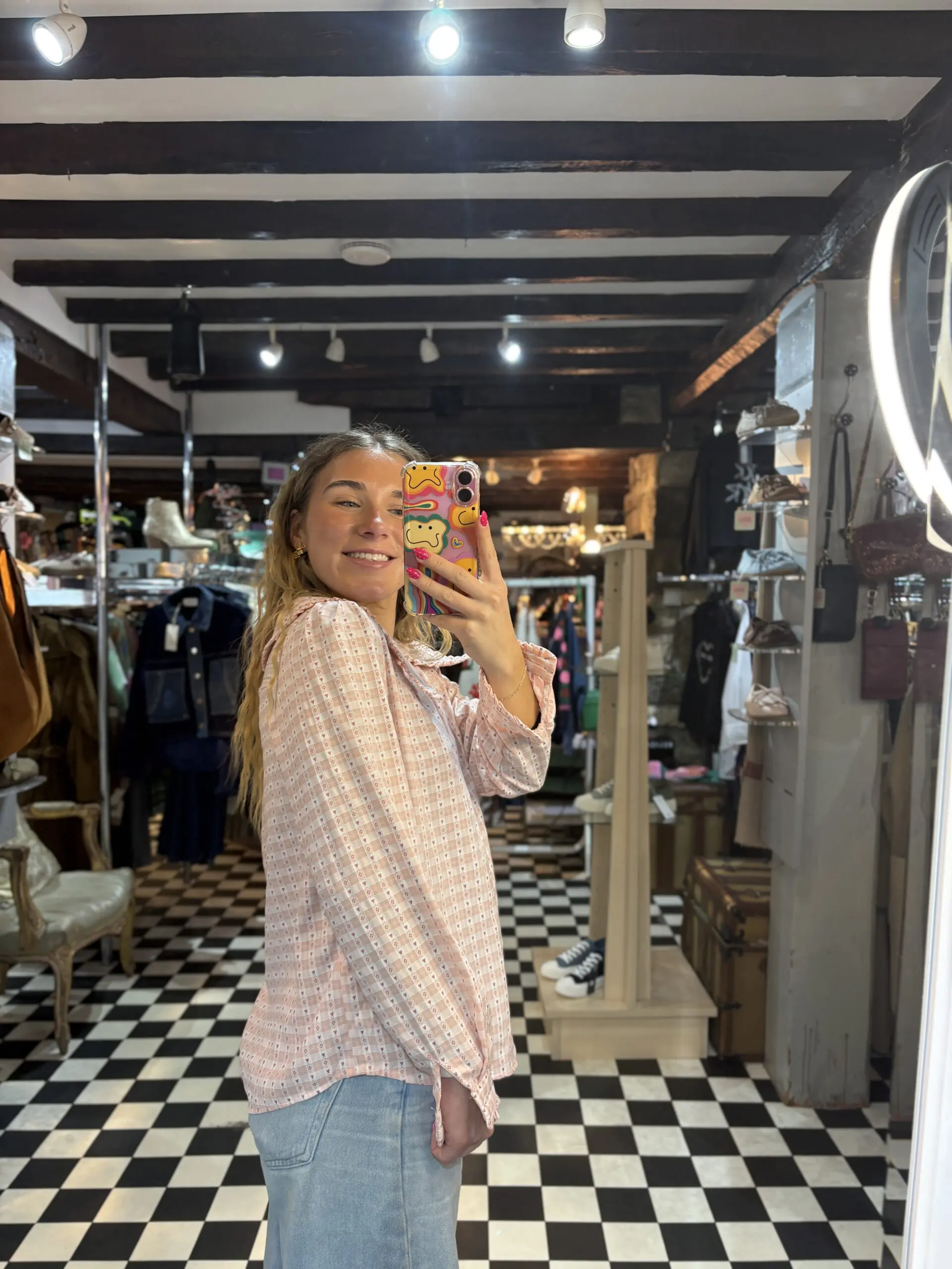 Gingham Blouse with Hearts in 2 Colours