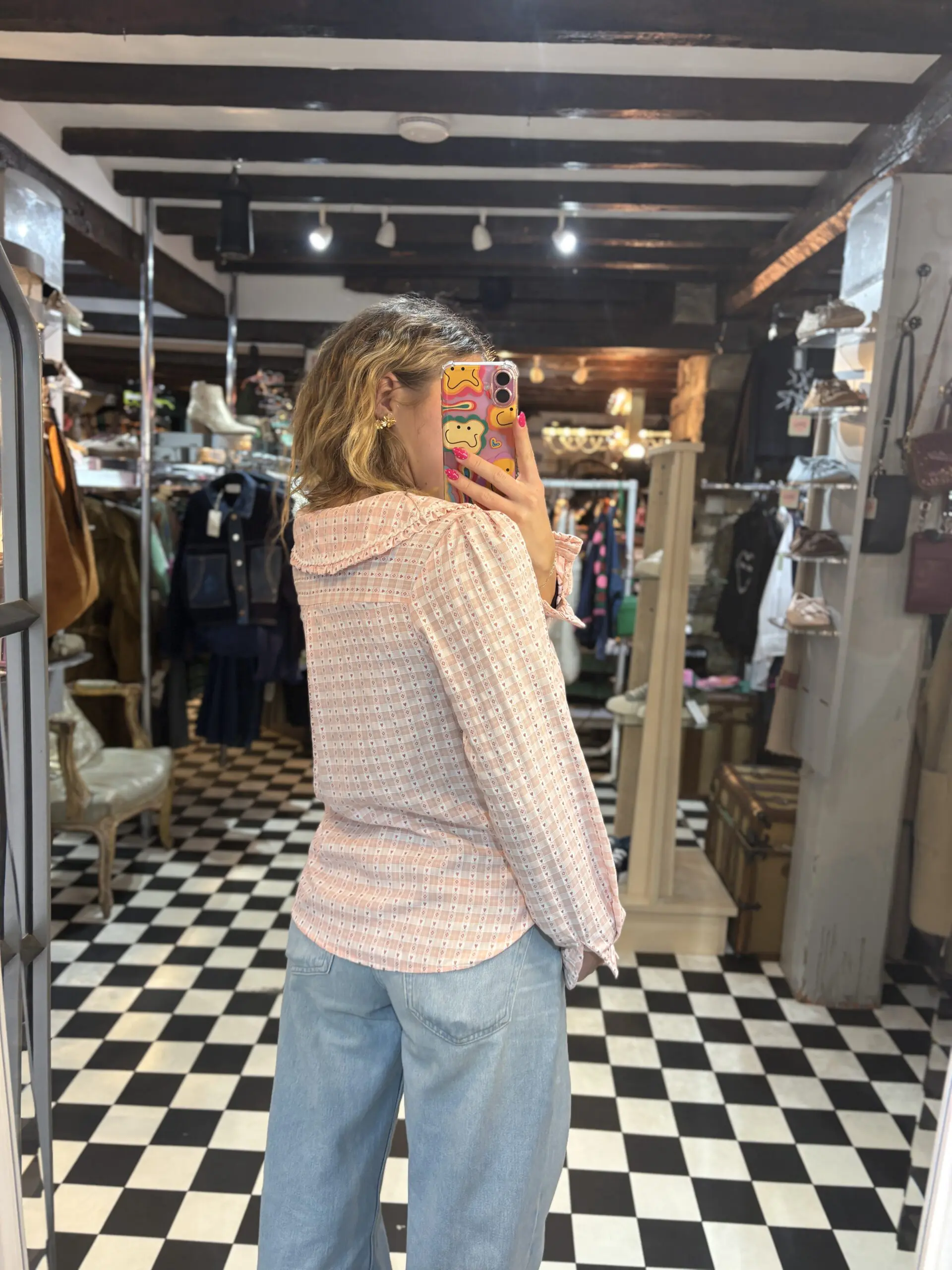 Gingham Blouse with Hearts in 2 Colours